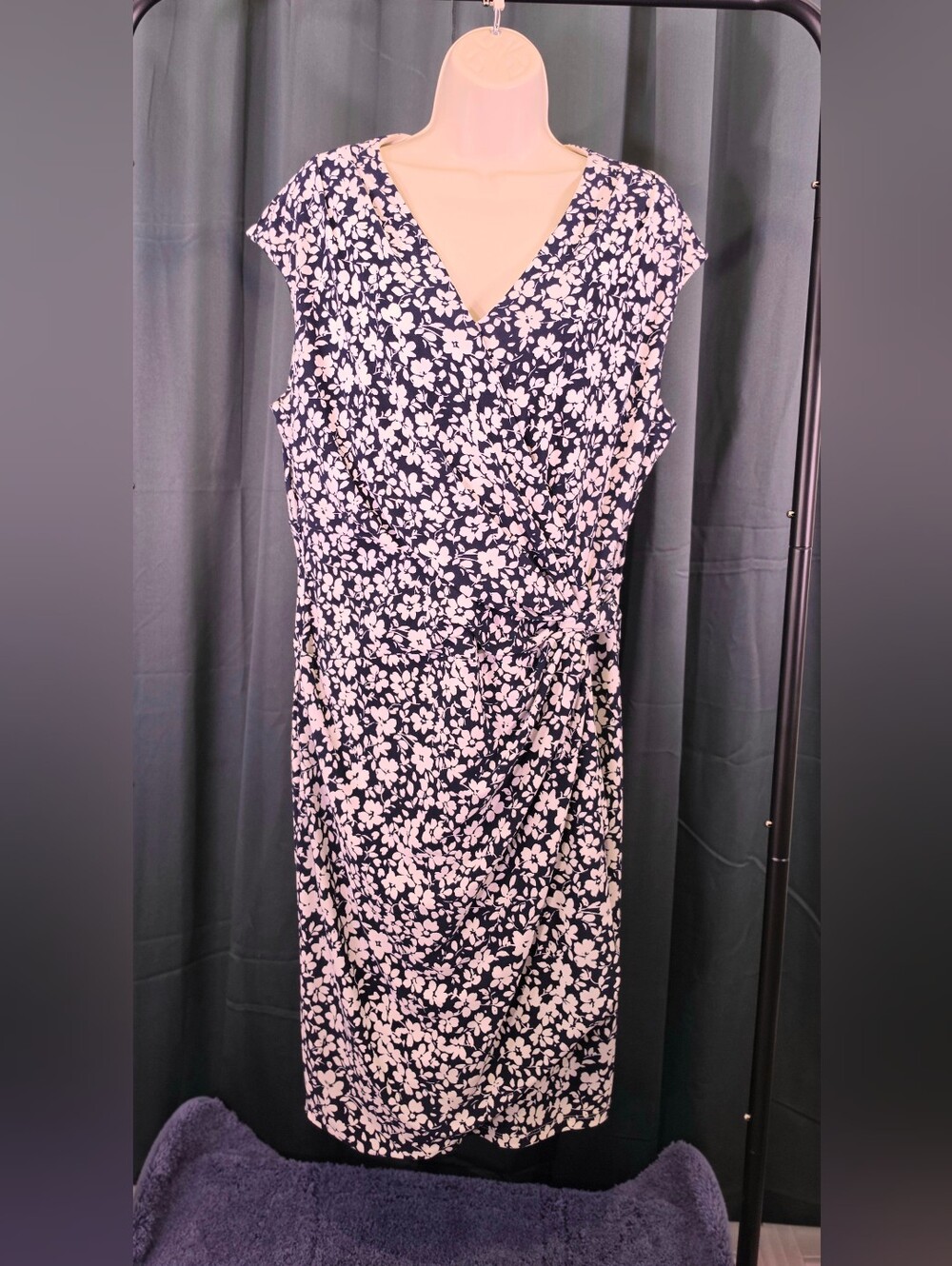 Ralph Lauren Navy and White Floral Wrap-Front Dress